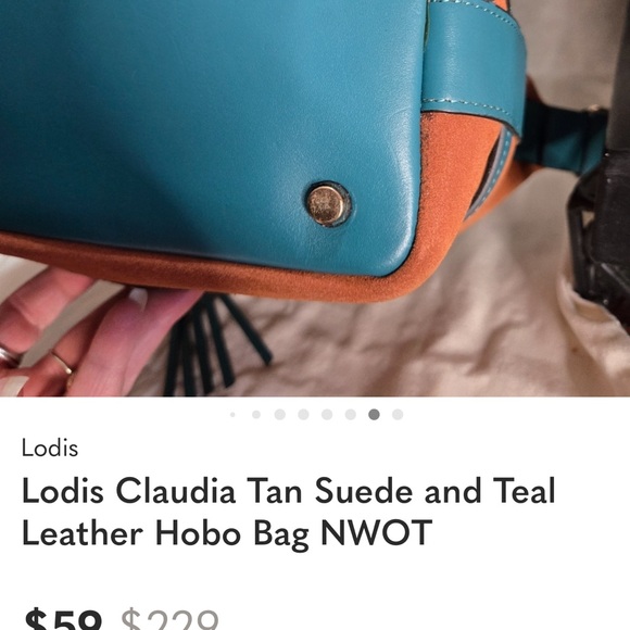 Lodis Claudia Suede Hobo Bag in Tan and Teal - Picture 8 of 9